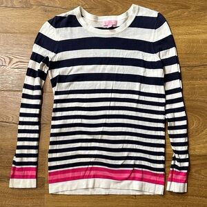 Lilly Pulitzer 100% Cotton Navy, White, and Pink Striped  Sweater Small